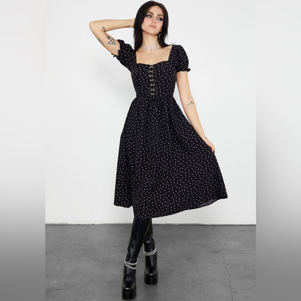 Disturbia Black Midi Dress with White Pattern